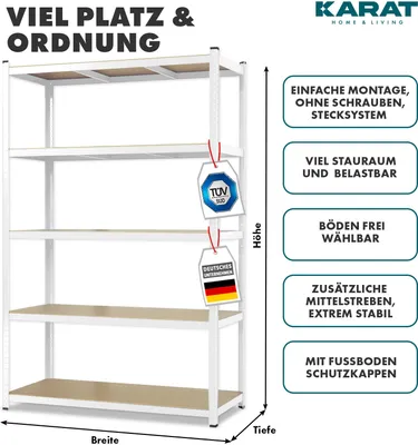 Produktbild von Schwerlastregal verschiedene Farben & Größen bis zu 1250 kg Tragkraft Weiß Höhe/Breite/Tiefe: 180x90x60 cm