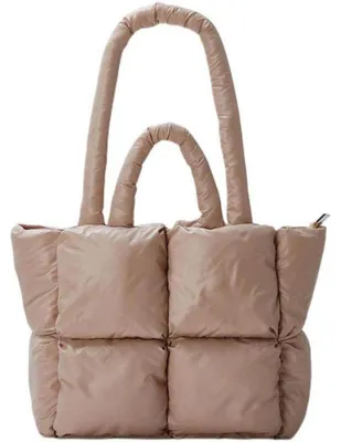 Productafbeelding van Gepolsterde, gestikte handtas voor dames, glanzend, vierkant, met rits, kleur: khaki