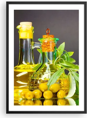Produktbild von Gerahmtes Poster - Schwarzer Rahmen - Flasche Glas Olive Öl - 50x70 cm - Wand Bild - Wanddeko - Wandbilder - Kunstposter - Wandposter - Bilderrahmen - Bilder - Kunstdruck - Wandbild - P2BPA50x70-2168
