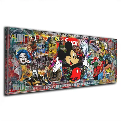 Produktbild von Dollar Pop Art Maus Leinwandbild Wandbild Deko XL Kunst: 50x20x2cm