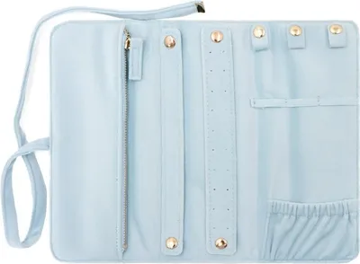 Produktbild von INF Tragbare Schmuckrolle aus Samt für Damen, Reiseetui, Organizer Blau