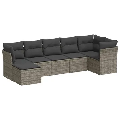 Produktbild von vidaXL 7-tlg. Garten-Sofagarnitur mit Kissen Grau Poly Rattan