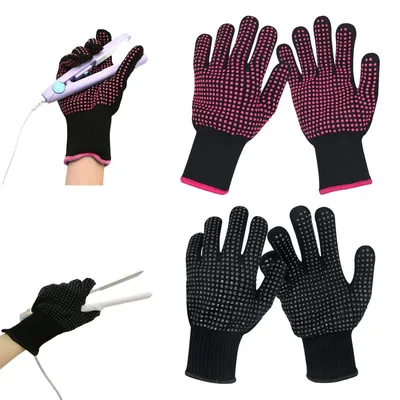 Productafbeelding van Hittebestendige handschoenen - Styling wanten - Haar stylen - Siliconen anti-slip dots - 2 paar - Zwart en roze