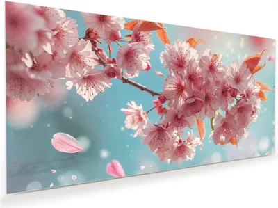 Produktbild von Glasbild 110x55cm in XXL für Wohnzimmer, Schlafzimmer Motiv Kirschblüte Himmel