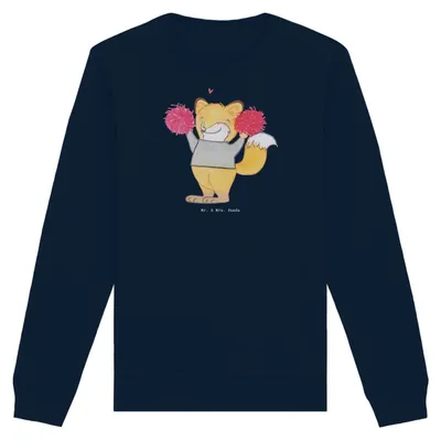 Produktbild von Mr. & Mrs. Panda Baumwoll Pullover Fuchs Cheerleader Größe L - French Navy - Geschenk, Sweatshirt, Sweater, Turnen, Cheerleading, Pulli, Turniere, Turn Club