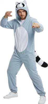 Produktbild von Waschbär Kostüm Herren Jumpsuit mit Kapuze & Schwanz, Größe:XXL