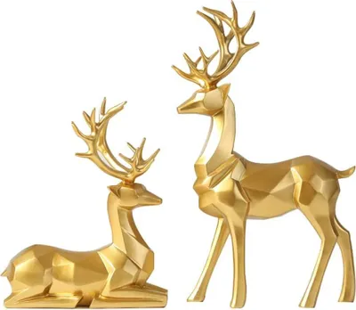 Produktbild von Weihnachtsdekoration mit Miniatur-Rentierfiguren für Zuhause und Büro - Goldene Dekoration für Wohnzimmer und TV-Schrank
