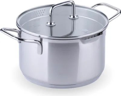 Produktbild von Chefkoch trifft Fackelmann Edelstahl Kochtopf mit Glasdeckel  Ø 20 cm, 3600 ml, Induktionsgeeignet, Backofengeeignet