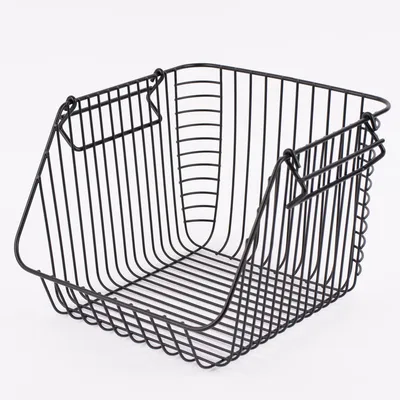 Produktbild von Aufbewahrungskorb zum Stapeln hoch Metallgitter schwarz 27x30x22cm