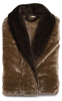 Produktbild von GÖZZE Seidenfeeling Bademantel kuscheliger wärmender Mikrofaser-Bademantel mit Schalkragen und großen Taschen Taupe XXL