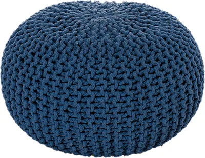 Produktbild von Sitzpouf Strickhocker Grobstrick handgeknüpft Ø 55 cm meeresblau