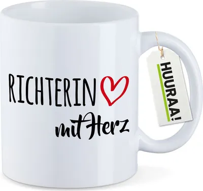 Produktbild von Huuraa Kaffeetasse Richterin mit Herz 330ml Weiß Keramik Kaffeebecher Geschenkidee