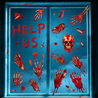 Halloween Fensterbilder, 5 Blätter, 49 Sticker, PVC, bunt