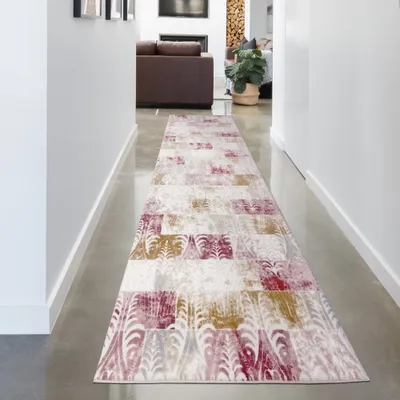 Produktbild von Läufer Teppich - Modernes Design in Rot Creme Bunt Karo-Muster Größe - 80 x 300 cm