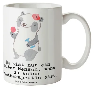 Produktbild von Mr. & Mrs. Panda Kaffeebecher Ergotherapeutin Herz - Weiß - Geschenk, cappuccinotasse, Ausbildung, Kakaotasse, Teetasse, Beruf, schöne tasse, Witzig, Spruch, Becher
