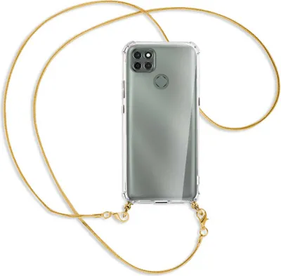 Produktbild von Handykette Backcover-Schutzhülle mit Band (Metall goldfarben) für Motorola Moto G9 Power - goldfarbene Kette Snake