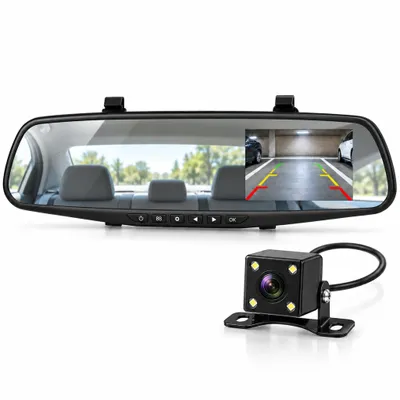 Produktbild von Spiegel Dashcam mit Rückfahrkamera – Autokamera vorne & hinten, 3,5 Zoll Display, Loop-Aufnahme, G-Sensor, Bewegungserkennung, Einparkhilfe