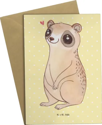 Produktbild von Mr. & Mrs. Panda Grußkarte Plumplori Glücklich - Gelb Pastell - Geschenk, babykarte, osterkarte, Lustige Sprüche, Glück, Niedlich, dankeskarten, hochzeitskarten