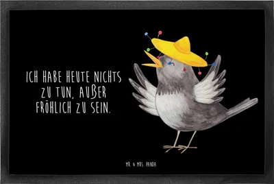 Produktbild von Mr. & Mrs. Panda fußmatte Rabe Sombrero 60 x 90 cm - Schwarz - Geschenk, Elster, Lustige Sprüche, Vogel, Gummimatte, Vögel, Motivation, Fußabtreter, Spruch Positiv