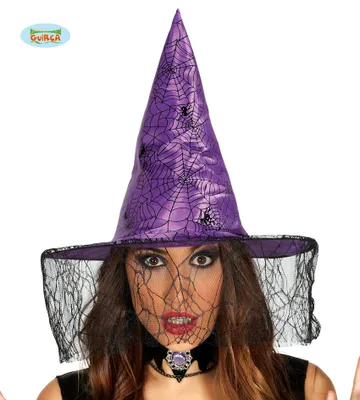 Obrázek produktu pro Čarodějnický kouzelný klobouk Fialový černý Halloween Karnevalový klobouk Kouzelný klobouk Mystický tradiční klobouk Karnevalový čarodějnický oděv, barva: fialová