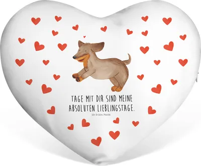 Produktbild von Mr. & Mrs. Panda Sofakissen Hund Dackel - Weiß - Geschenk, Valentinstags Kissen, Hunde, Herz, Kuschelkissen, Dachshund, dekoartikel, Sprüche, Dekokissen