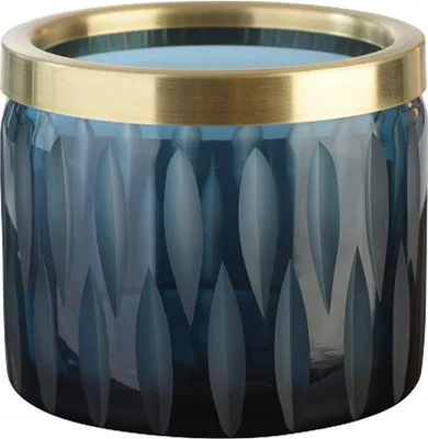 Produktbild von Windlicht Olivenschliff und Goldrand Blau 7,5cm