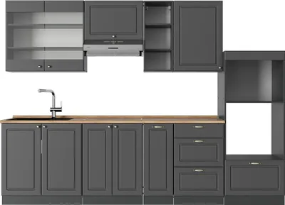 Produktbild von Küchenzeile Vicco Fame-Line Anthrazit-Gold Landhaus 280 cm , AP Eiche, Model 57011