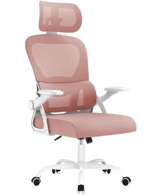 Produktbild von Ergonomischer Bürostuhl, Schreibtischstuhl mit Verstellbarer Kopfstütze und Armlehnen, C-förmige Lordosenstütze, Drehstuhl, Bürostühle Wippfunktion