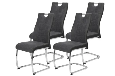 Produktbild von Hela Tische - 4er Set Freischwinger Esszimmerstuhl Alina - Bezug Webstoff Anthrazit - Metallgestell Chrom und Griffstange - Belastbarkeit 120 kg