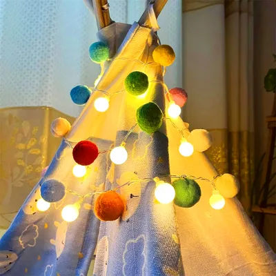 Zdjęcie produktu dla Wróżka dla dzieci, zasilana bateryjnie, ciepła biel 2m 20 diod LED Kolorowe wróżki Pom Pom Led Dekoracja na Boże Narodzenie Impreza Wewnętrzna Sypialnia Pokój dziecinny
