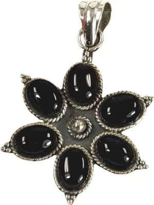 Produktbild von Ethno Blüten Silberanhänge, Indischer Boho Kettenanhänger - Onyx, Schwarz, SterlingSilber, Anhänger & Amulette aus Silber