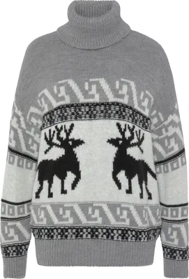 Produktbild von VIVANCE Rollkragenpullover grau-schwarz-creme Größe 44/46