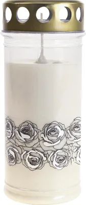 Produktbild von Grablicht mit Rosenmotiv und floral verziertem Deckel
