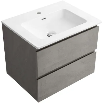 Image de CERANO - Meuble de salle de bains Carole - gris béton + lavabo en céramique Novo - blanc brillant - 71 x 49,5 x 46,5 cm