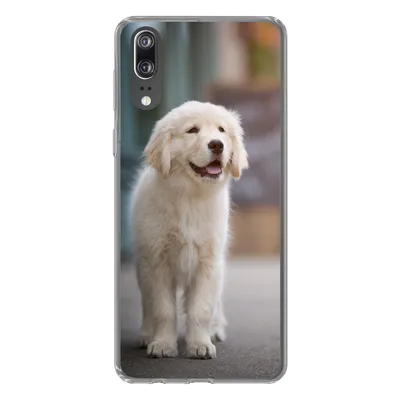Produktbild von MuchoWow® Handyhülle Schutzhülle Hülle für Huawei P20 Ein Golden Retriever Welpe läuft auf dem Bürgersteig Silikon Softcase Handy Hülle - Hardcover