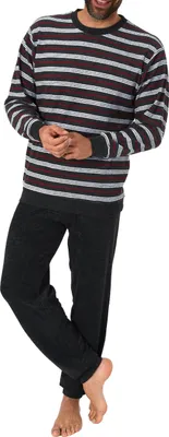 Produktbild von Eleganter Herren Frottee Pyjama Schlafanzug lang mit Bündchen – auch in Übergrössen 61505 ; schwarz , 58