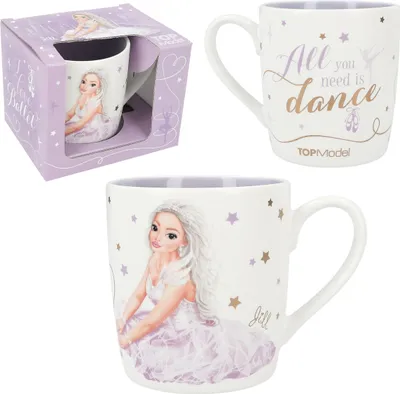 Produktbild von Depesche 12372 TOPModel Ballet - Tasse in mattem Weiß mit Model-Motiv, Aufschrift und Sternen, Trinkbecher mit Henkel aus Porzellan, Füllmenge: ca. 250 ml