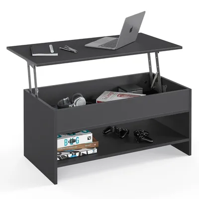 Produktbild von KOMTO Couchtisch Höhenverstellbar Wohnzimmertisch mit Stauraum Aufklappbar Sofatisch für Wohnzimmer Kaffeetisch Stubentisch 98,4x50,4x48 cm Anthrazit
