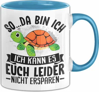 Produktbild von So Da Bin Ich Tasse Schildkröte Lustige Schildkröten Spruch Geschenk (Blau)