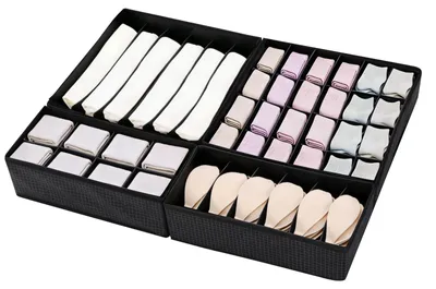 Lade-Organizer-Set, 4-teilig, faltbar, 44 Fächer, 33x10x33 cm