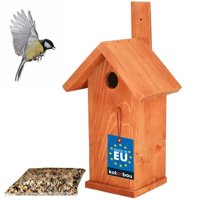 Image de KOTARBAU® Nichoir Oiseaux Exterieur Bois 33x10 cm Brique Cabane Oiseaux Exterieur Cabane À Oiseau avec Nourriture 0,5 kg Nichoirs À Mésanges