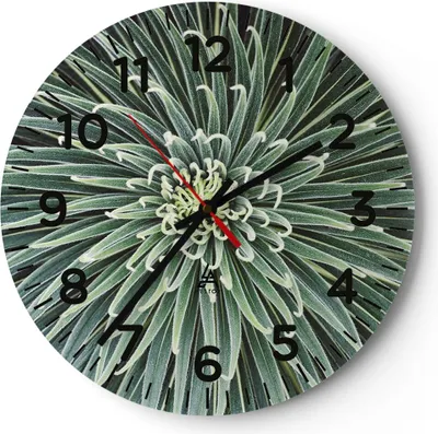 Produktbild von Wanduhr - Rund - Glasuhr - Agave Grün Pflanze - 30x30cm - Schleichendes Uhrwerk - Lautlos - zum Aufhängen bereit - Dekoration Modern - Wanddekoration aus Glas - C4AR30x30-4905