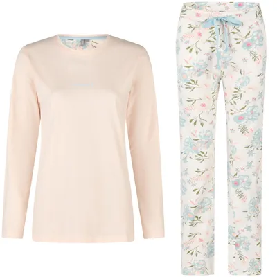 Produktbild von by Louise Pyjama lang aus 100% Baumwolle – bequem und weich für erholsame Nächte - Grösse: XL, Farbe: Rosa - Floral
