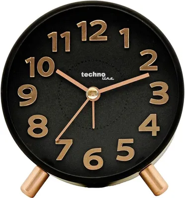 Produktbild von Technoline F, Quarzwecker, Rund, Schwarz, Gold, 12 h, Akku, AA