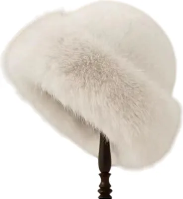 Productafbeelding van INF Zachte faux fur bucket hat - Warme Mongoolse wintermuts met oor bescherming Wit