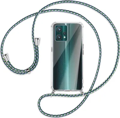 Produktbild von Handykette Backcover-Schutzhülle mit Band (Metall silberfarben) für Realme 9 Pro Plus 5G - grün/blau/weiß
