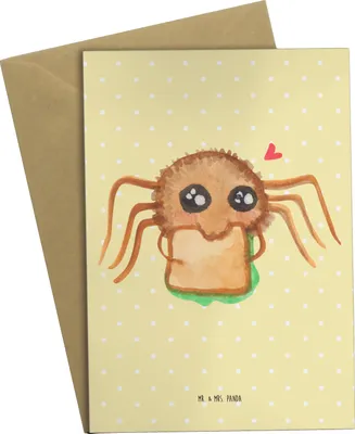 Produktbild von Mr. & Mrs. Panda Glückwunschkarte Spinne Agathe Sandwich - Gelb Pastell - Geschenk, Grußkarte, vatertagskarte, weihnachtskarten, Glück, Mut, Alles Wird gut, Lebensfreude