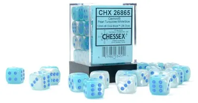 Produktbild von Chessex Würfelset D6 12mm türkis-weiß-blau Luminary 36 Stück