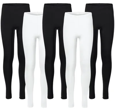 Produktbild von Merry Style 5er Pack Leggings Mädchen Lange Kinder Leggings aus Viskose MS10-130 (Schwarz/Schwarz/Schwarz/Weiß/Weiß, 128)