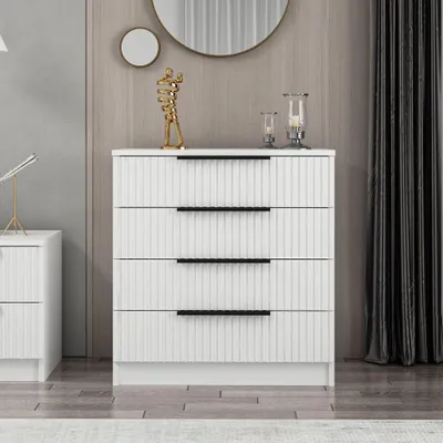 Immagine prodotto di Cassettiera 4 cassetti Kale bianco effetto cannettato 72x42x77H